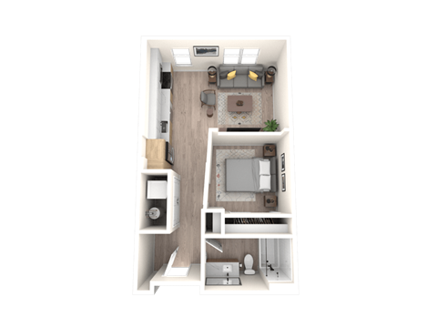 Floor plan for studio, 1 bath, 566 sqft